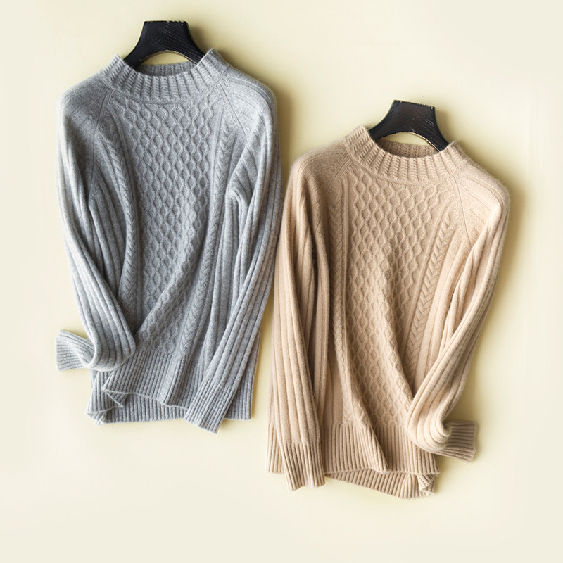 羊绒衫女半高领提花加厚纯羊绒毛衣羊毛衫套头长袖修身打底针织衫_7折