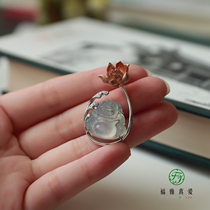 (Heart Ruo Shenglian) Fuya true love natural Jade A high ice glass species small Buddha male 18k golden inlaid lotus 20