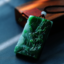Fuya true love natural Jade A goods landscape brand Green trouble card 0802Y07130400(20)