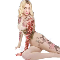 Mobile phone real shot sexy one-piece stockings skin tone fake tattoo open file free long-sleeved fake flesh-through printed bottoming socks