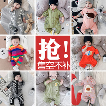 6-12 months baby autumn clothing out hugging clothes Western style knitted one-piece newborn tide clothing winter harem climbing clothing