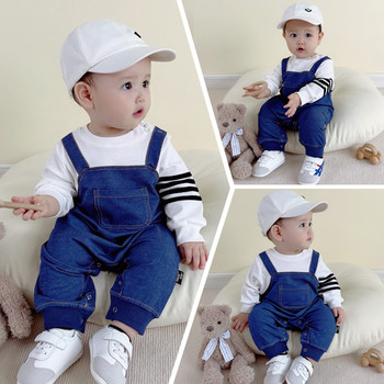 Net red baby clothes super foreign boy baby one-piece romper children's summer clothes fake two straps to go out clothes tide