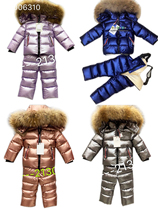 Winter new childrens ski suit set Baby Baby pants down down cotton boys and girls raccoon hair super thick