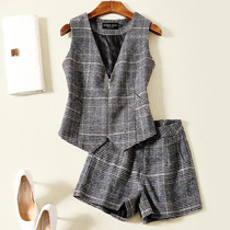 Korean fashion womens new plaid vest vest shorts suit slim and versatile thin zipper horse clip summer and autumn