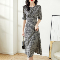 Sandro Svpr black Broken Flowers One-piece Dress Woman 2022 Summer new French style retro long style A character dress