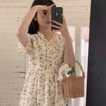 Sandro Svpr Broken Flowers Dress Woman 2022 Summer new loose collection Waist Display Slim Temperament V collar a dress