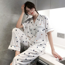 Ice silk pajamas womens summer thin section 2021 new polka dot short-sleeved home service suit net red explosion two-piece set