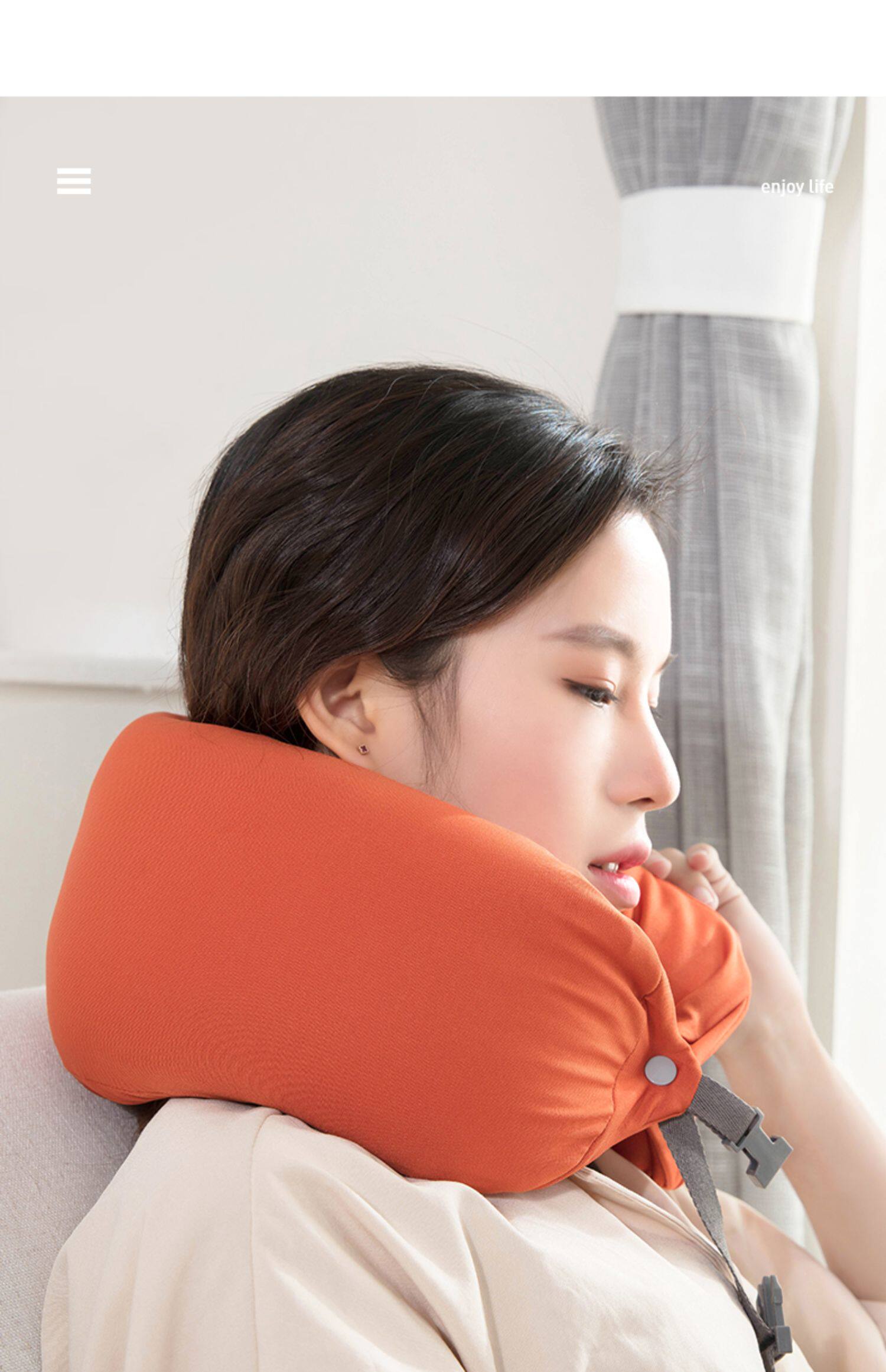 百思寒u型枕护颈枕女纯棉午睡枕汽车飞机旅行枕便携颈椎枕无印风_微微