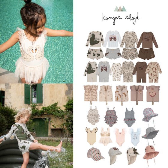 Danish Konges Slojd 24SS children's baby sling one-piece long sleeved swimsuit hat UPF50+ Danish Konges Slojd 24SS children's baby sling one-piece long sleeved swimsuit hat UPF50+