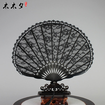 Mu Muxi womens lace fan folding fan Shell fan Knife fan Female fan Sunflower-shaped folding fan Craft fan Gift bamboo fan