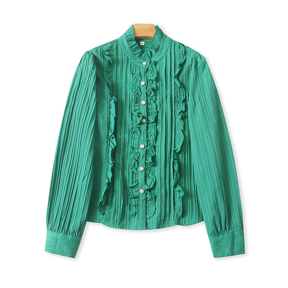 Stand-collar black ear shirt New fashion long-sleeved shirt Women's button cardigan base top 12252 Stand-collar black ear shirt New fashion long-sleeved shirt Women's button cardigan base top 12252