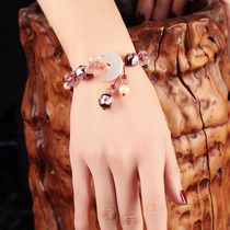 Ethnic style bracelet vintage pink strawberry crystal bracelet safe buckle glass shell decoration handwear female