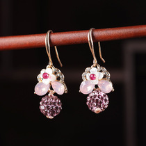 Purple ceramic original retro palace grape earrings Crystal female pendant earrings National Wind earrings summer