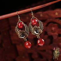 Loulan Inn Retro Earrings Ancient Style Ethnic Wind Earrings Chinese Style Palace Red Glass Accessories Women