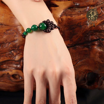 Loulan Inn Original Chinese Knot Bracelet Hand Woven Green Agate Accessories Vintage Ethnic Decoration Women