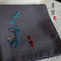 Qingluan Chinese ancient style pure cotton hand embroidered diy material bag handkerchief gift men and women wipe sweat