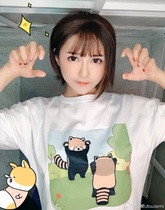 Original cute cute cute baby panda 100 hitch oil fruit green card pass loose casual mid sleeve pure cotton printed T-shirt