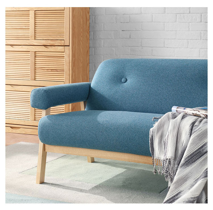 北欧风两人座布艺沙发小户型简约双人位沙发实木脚ls075