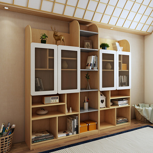 林氏木业学生卧室大书架带玻璃门原木色书房书柜自由组合柜子BR1X