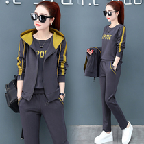 Brand 361 sportswear suit womens spring and autumn 2021 new cotton large size hooded sweater three-piece womens clothing
