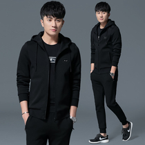 Brand 361 sports suit mens spring and autumn three-piece set new pure cotton mens hooded sweater running suit set