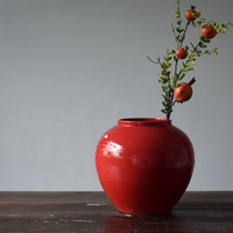 Crude pottery jar living room ornaments jar Chinese style dry flower Flower Flower large floor vase porch decoration Zen Red
