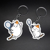 Buy two to send a cartoon cute kitty to play tennis key button bifacial acrylic key buckle pendant
