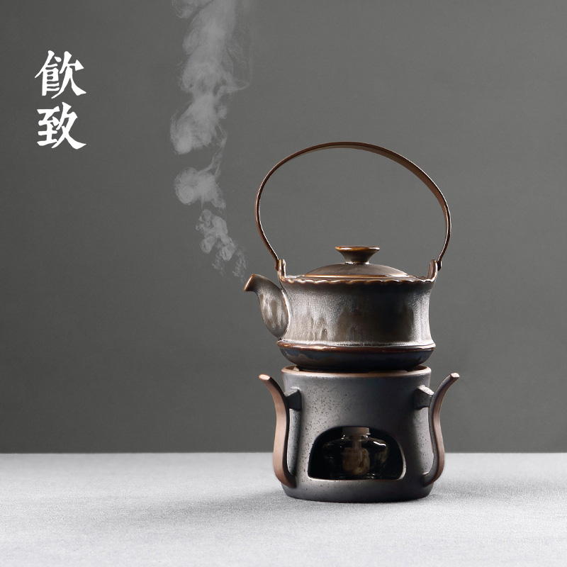 饮致 酒精灯煮茶炉陶瓷煮茶壶日式功夫茶具套组烧水粗陶提梁茶壶_7折