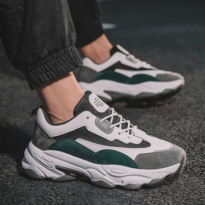 p42新厚底老爹鞋反光拼色透气运动鞋系带低帮男鞋男士休闲鞋