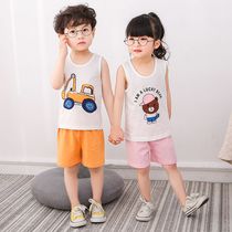 Summer childrens vest set cotton sleeveless boy girl outfit Baby sports vest shorts two-piece set for children