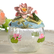 European style Chinese ceramic glass candy jar poolside series frog glass jar storage home decoration gifts