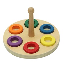 Montessori Monte wood column ringer toy wood pile with coloured cirque puzzle early teaching aids 0-3 hand-eye coordination