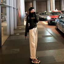 Wide leg pants Spring and Autumn 2021 New Korean version of loose casual jeans high waist drape straight long pants