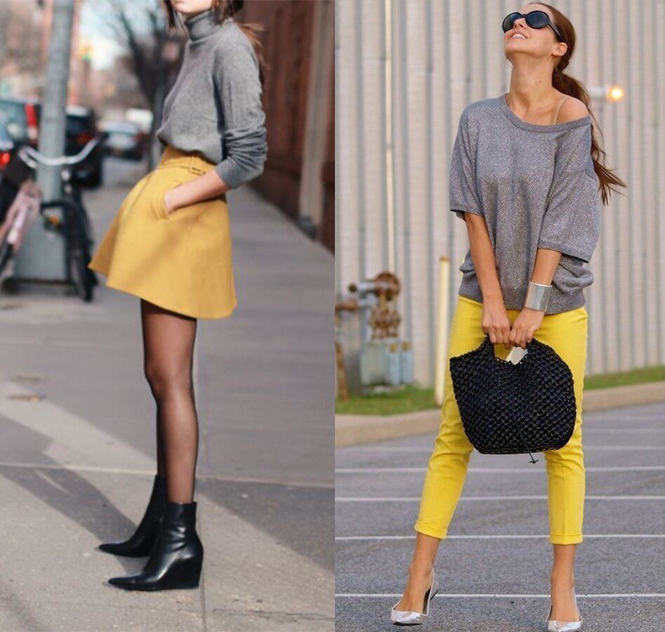 黄色可以调节整体 look 的色调,但黄色要以小面积搭配为佳