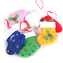 Christmas tree decoration pendant 7cm Christmas socks Colorful Mini Santa gift bag with lanyard 6pcs