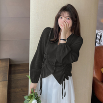 V Collar Shirt Woman Big Code Women Dress Foreign Air Trendy Chic Shirt Less Weight Mm Spring Dress New long sleeves 200 catty