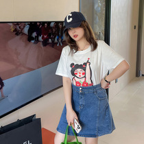 Large size t-shirt woman 200 catty mm pear-shaped stature blouse 2022 Summer new gattening printed pure cotton short sleeve T