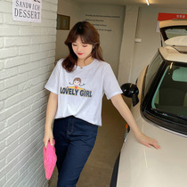 Big code t-shirt woman 200 catty and fat mm summer dress new plus hypertrophy code womens clothing Korean version letter printed pure cotton T