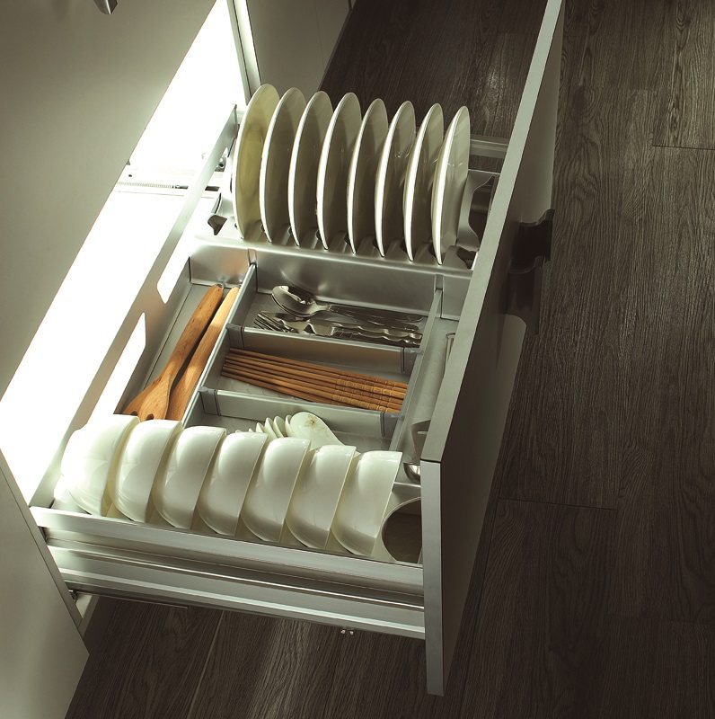 2017新款太空铝方管拉篮铝合金橱柜拉篮厨房抽屉式双层碗篮碗碟架