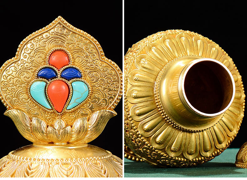 藏式宝瓶纯铜摩尼宝瓶壶藏传密宗佛教地藏龙王八吉祥宝瓶