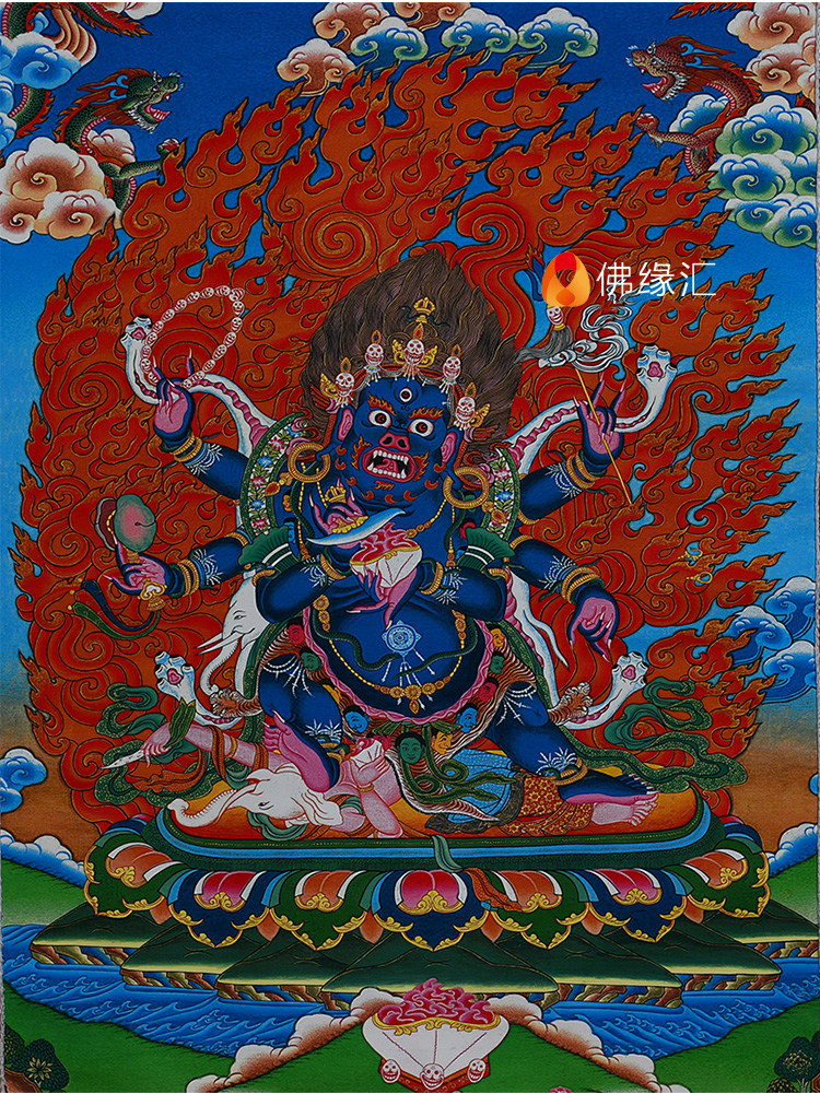 大黑天唐卡 西藏密宗护法神像尼泊尔六臂玛哈嘎啦唐卡佛像挂画