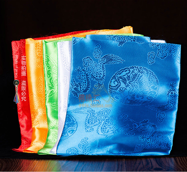 西藏藏传佛教用品 藏式提花龙纹哈达长157 宽24 五色哈达小号