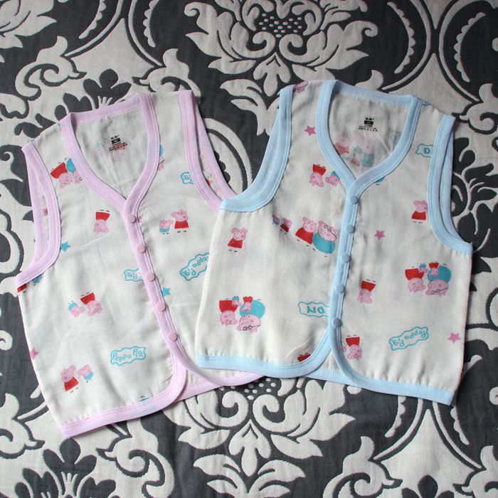 Warm summer pure cotton gauze vest Ultra-thin cotton waistcoat Pink pig girl's ultra-thin open button vest