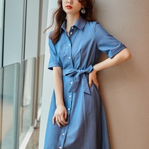  Japanese style light luxury light cooked wind tencel denim dress 2021 summer new long skirt thin waist retro first love skirt