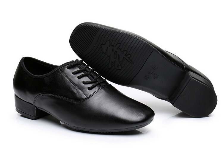 跳舞鞋男拉丁舞鞋成人真皮直板底中跟室外男士广场舞舞蹈鞋国标舞