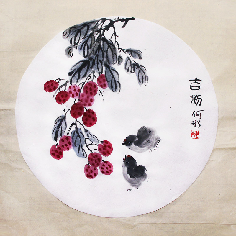 中国古美術・花卉図三尺画芯・朱軍印款・水墨彩色画・純手描き・文房・宣紙・带水印 O1CN01iAvlSN1HYFLJ2dF7S_!!