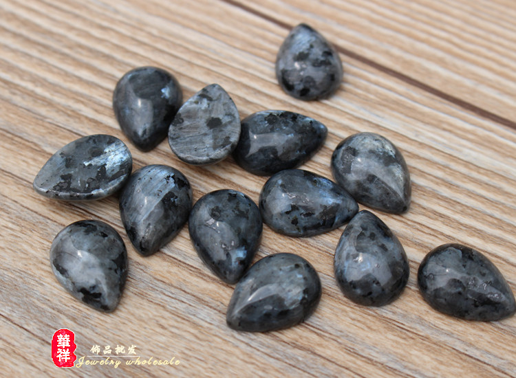 13*18mm天然无优化黑闪光石戒面 水滴形拉长石戒面原矿镶嵌贴片