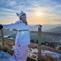 Long White Mountain Ski Suit Rental Korea Outdoor Snowsuit Hoodie Hood men and women Veneer Double Board Tide Card Waterproof Windproof