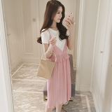 夏季新款女装韩版修身雪纺连衣裙假两件裙子