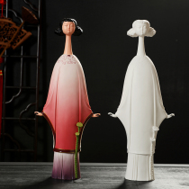 Dehua character lady ornaments Colorful porcelain classical beauty creative home living room entrance ornament crafts